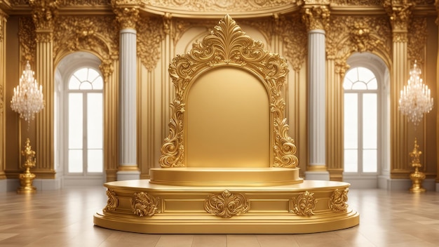 Baroque Gold Podium with ornate palace ballroom Background