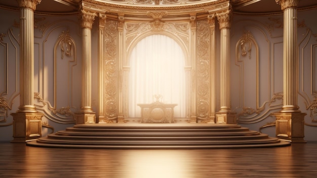 Baroque Gold Podium with ornate palace ballroom Background