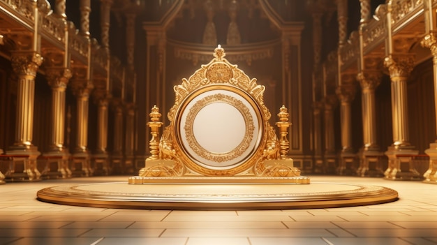 Baroque Gold Podium with ornate palace ballroom Background