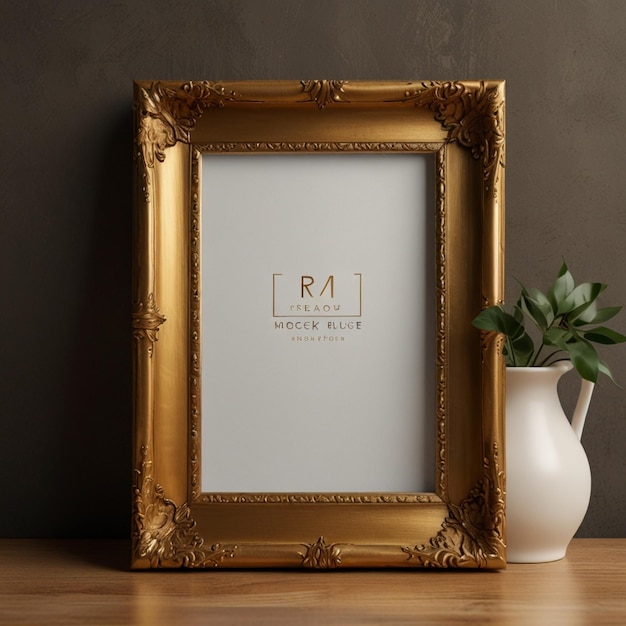 Baroque golden picture frame and vase mockup with space for your picture or text