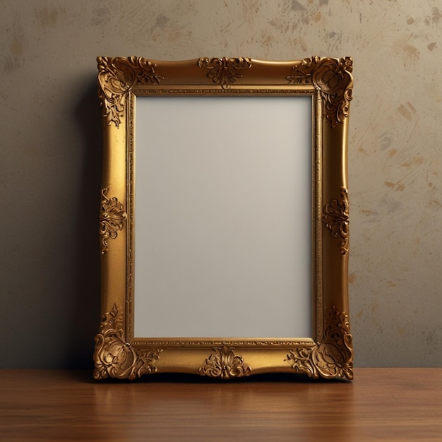 Baroque golden picture frame and vase mockup with space for your picture or text