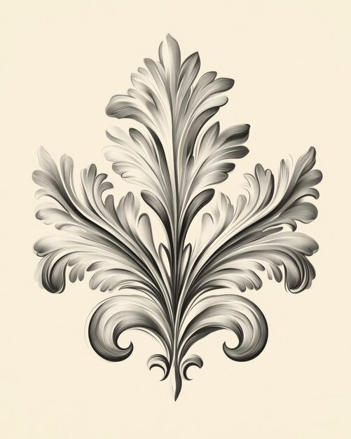 The baroque ornament line art illustration features an antique style pattern with decorative filigree and acanthus figures