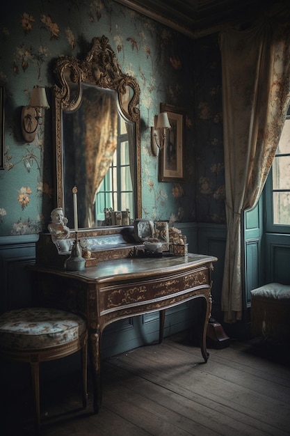 Baroque room with antique furniture aigenerated artwork