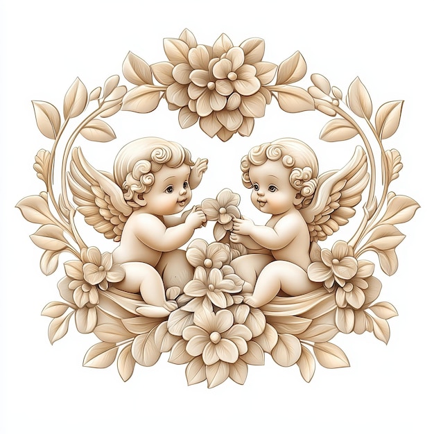 Photo baroque stucco relief featuring putti with floral motifs in delicate design