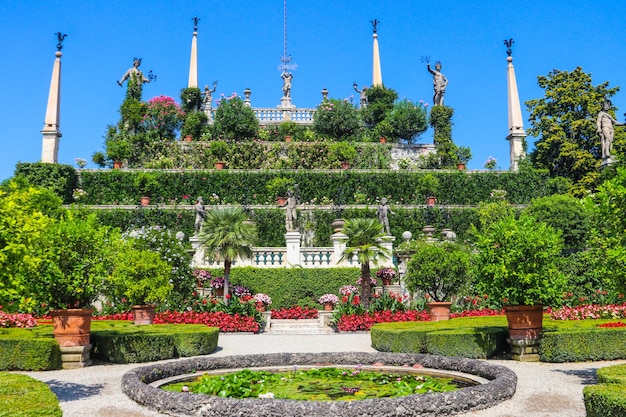 Baroque terraced garden of Borromeo Palace facing Lake Maggiore Isola Bella one of the Borromean Islands Stresa Italy