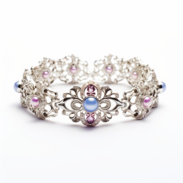 Baroqueinspired Oval Bracelet With Pink And Blue Beads