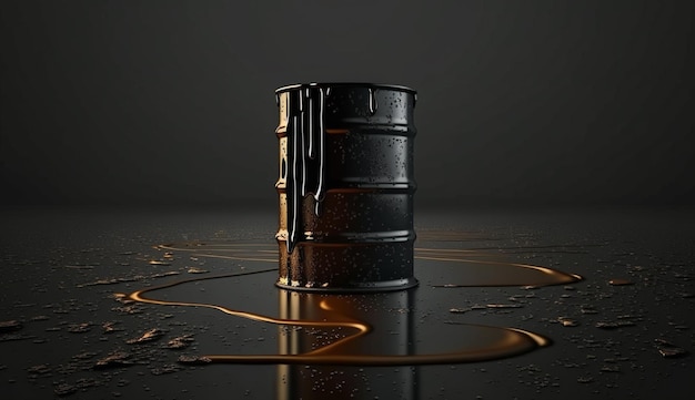 barrel with oil on a black background Generative AI