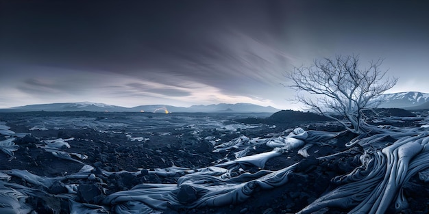 Barren Landscape Rocky Terrain and Lava Flows Beneath a Dark Violet Sky Concept Landscape Photography Rock Formations Volcanic Landscape Dark Skies Scenic Views