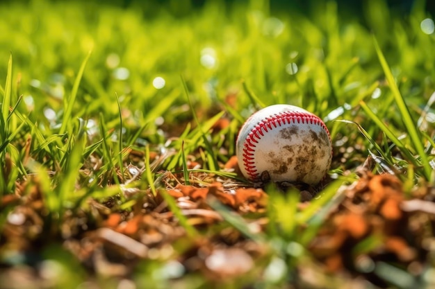 Baseball ball in grass Generative AI