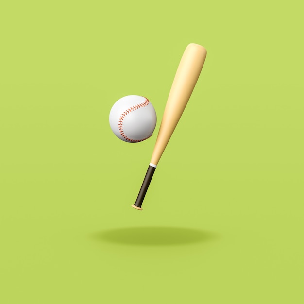 Baseball Bat and Ball on Green Background