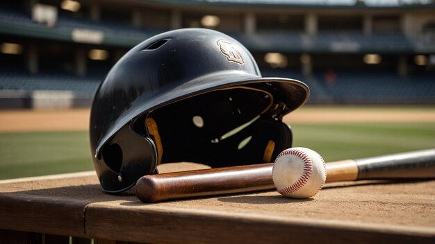 Baseball Bat and Helmet on a Dugout Bench