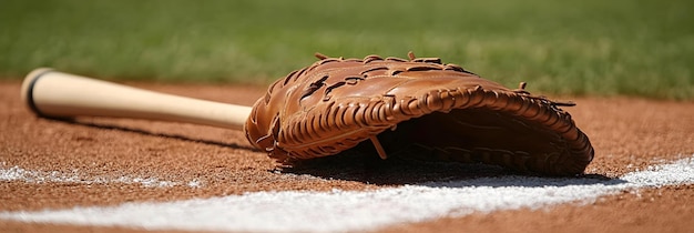 Baseball equipment on diamond field