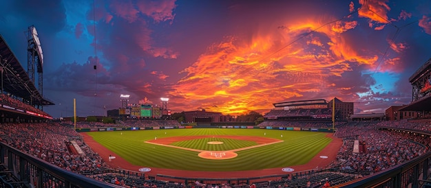 Baseball field taken at sunset