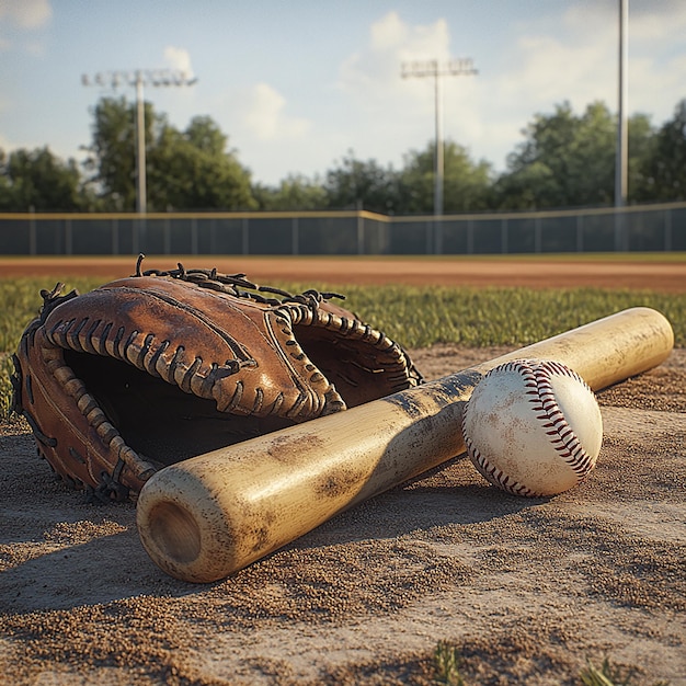 Photo a baseball glove and a baseball glove on the ground with the letters baseball on it