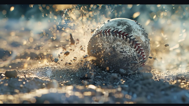 a baseball is being thrown into the water with a splash of water