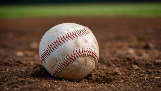 Photo a baseball is in the dirt on a baseball field