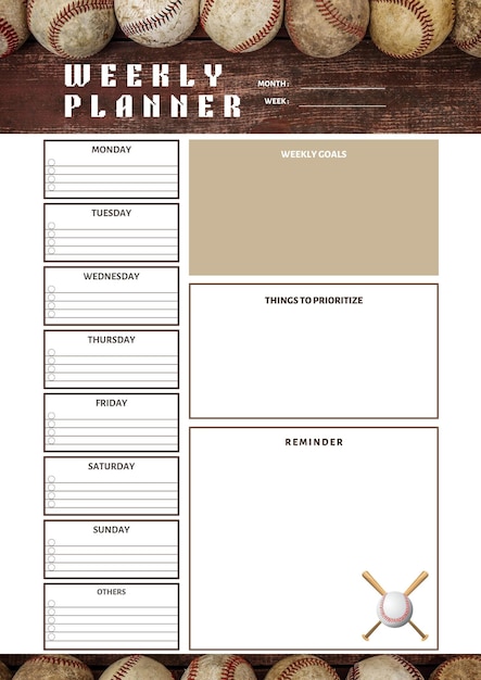 Baseball planner digital planning insert sheet printable page template