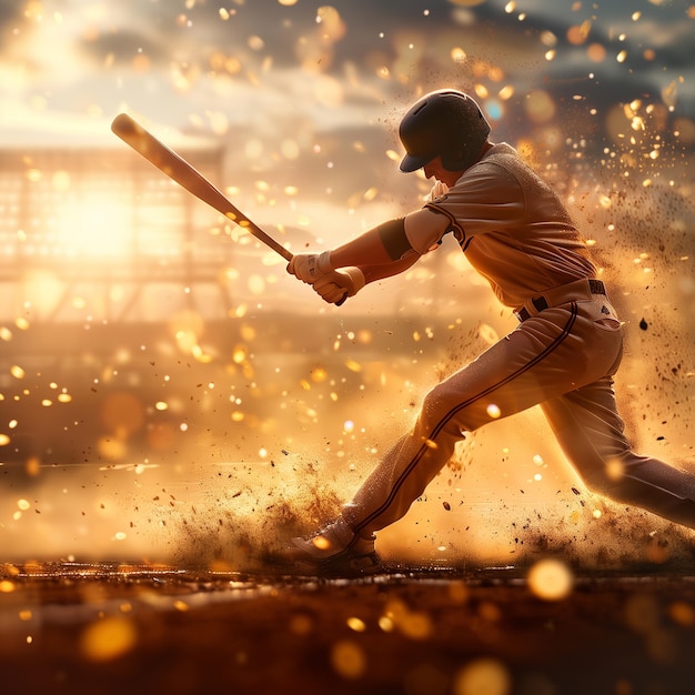 A baseball player captured in the moment of hitting a home run with the bat connecting with the bal