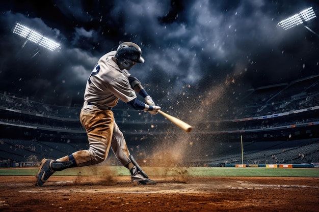 Baseball Player Hitting Ball With Bat Action Packed Shot of Professional Athlete in Motion Dynamic baseball pitch moment right before a home run AI Generated