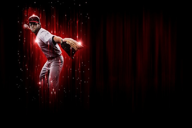 Baseball Player pitcher in a red uniform