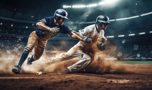 Baseball Player Sliding Into Base on Baseball Field