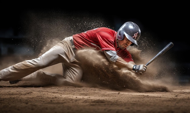 Baseball Player Sliding Into Base With Bat