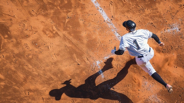 a baseball player wearing a white uniform is running to the base