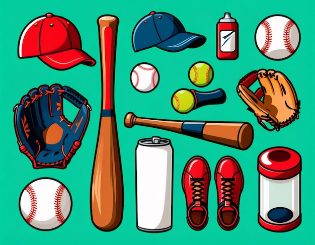 Photo baseball starter kit cartoon vector icon illustration sport object icon concept isolated premium vector