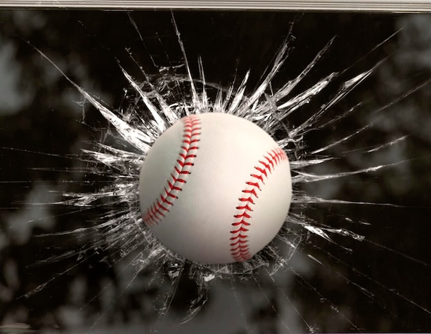 Baseball through broken window