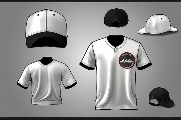 Photo baseball tshirt and cap design template sport jersey mockup uniform front and back view