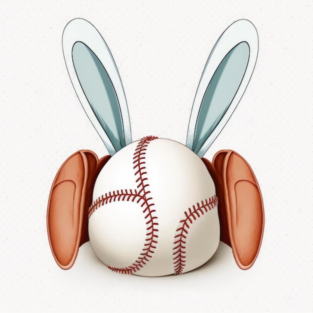 A baseball with bunny ears is in a bunny costume.