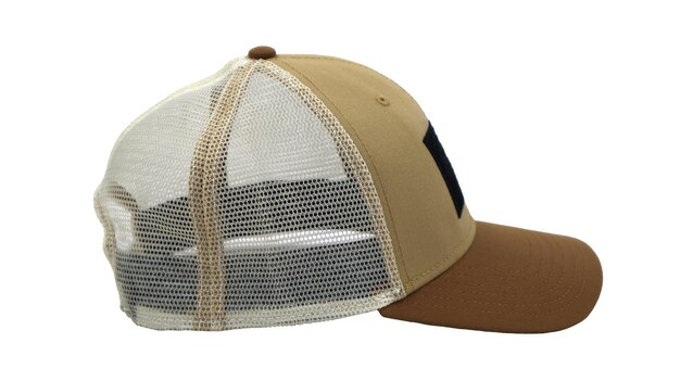 Photo basic baseball cap with mesh isolated on white background summer headdress in white brown and beige mockup for your design branding a fashionable accessory with a large visor side view