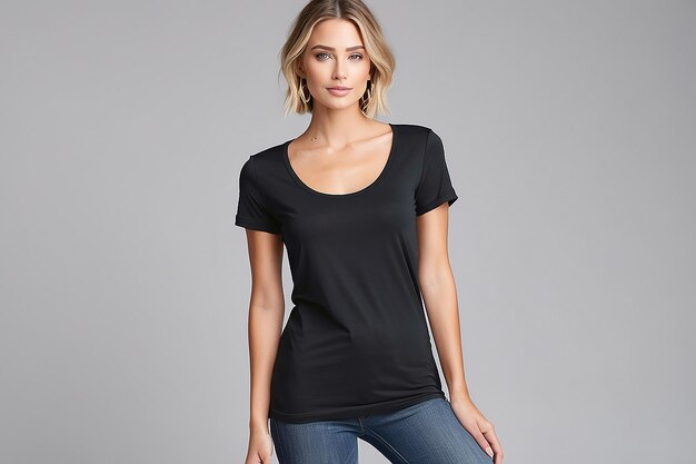 Photo basic black scoop neck tee womens apparel front view