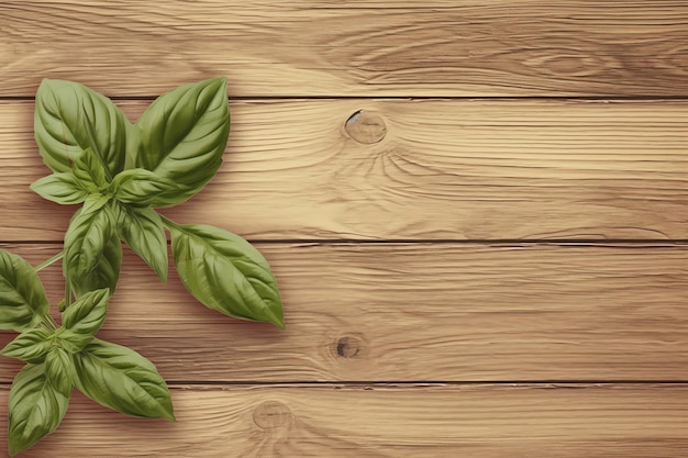 Basil leaves on a wooden background