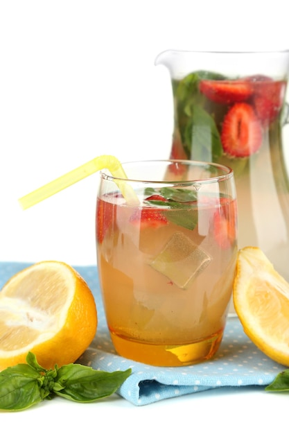 Basil lemonade with strawberry isolated on white