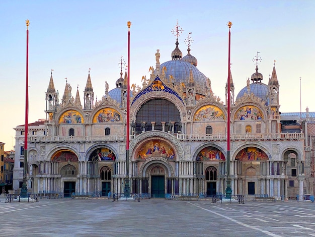 Basilica of Saint Mark and deserted San Marco Square during the crisis COVID19