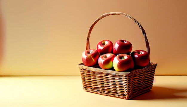 A basket of apples is shown with a brown background.