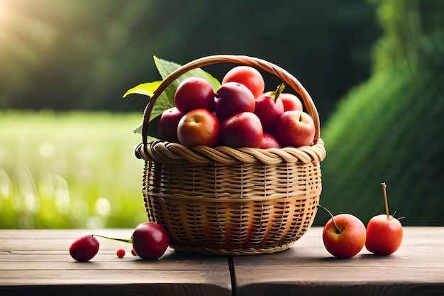 Basket of apples on a table with a basket full of apples