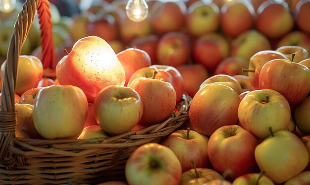 Photo a basket of apples with a large amount of apples on it