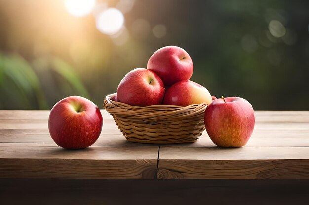 a basket of apples with the sun behind them.