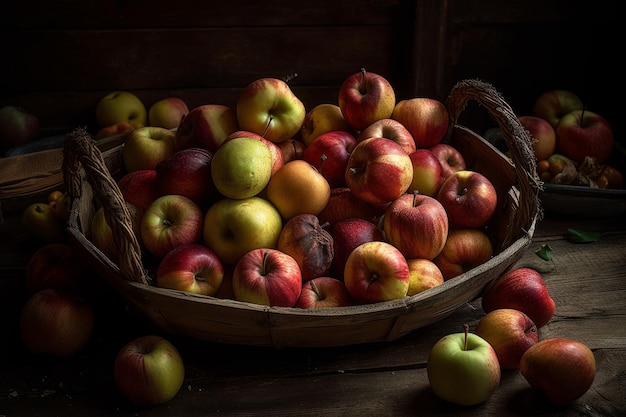 A basket of apples with the word apple on the bottom