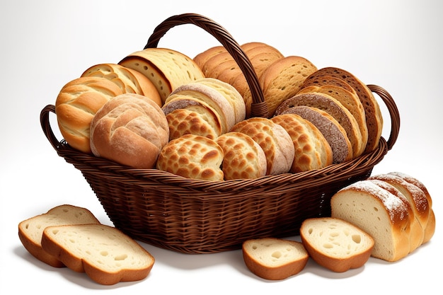 A basket of bread is shown with bread slices on it.