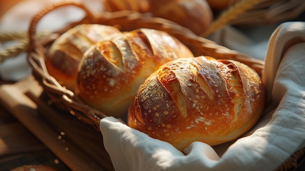 a basket of bread with a glove that has the number 3 on it