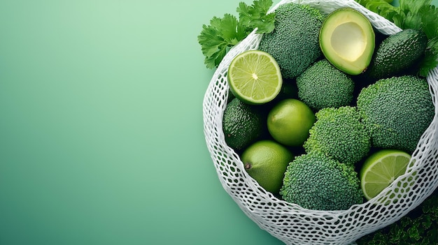 a basket of broccoli broccoli and limes