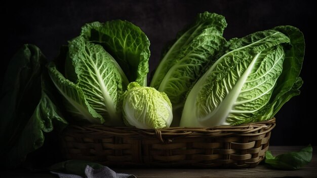 A basket of cabbages on a table