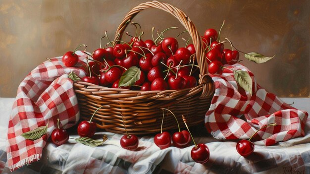 a basket of cherries and a basket of cherries