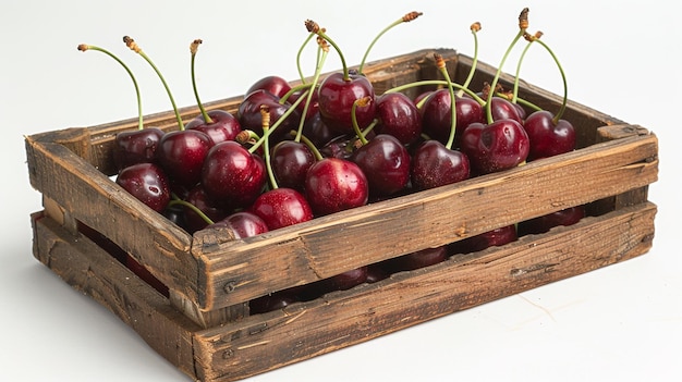 a basket of cherries with a white background and a basket of cherries in it