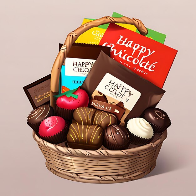 Photo a basket of chocolates and chocolates with a box of chocolates