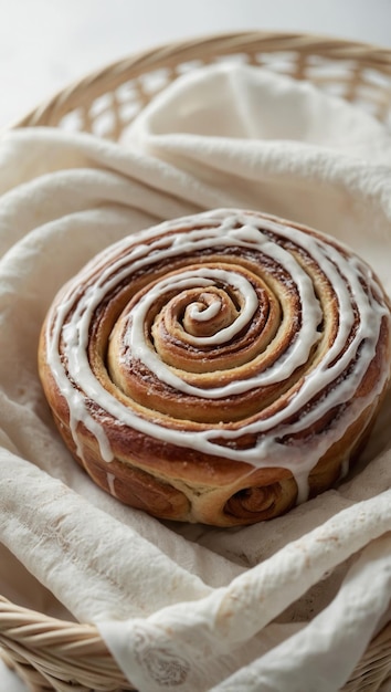 Photo a basket of cinnamon rolls sits on a table