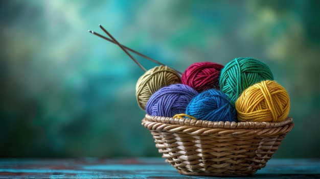 Basket of Colorful Yarn Balls